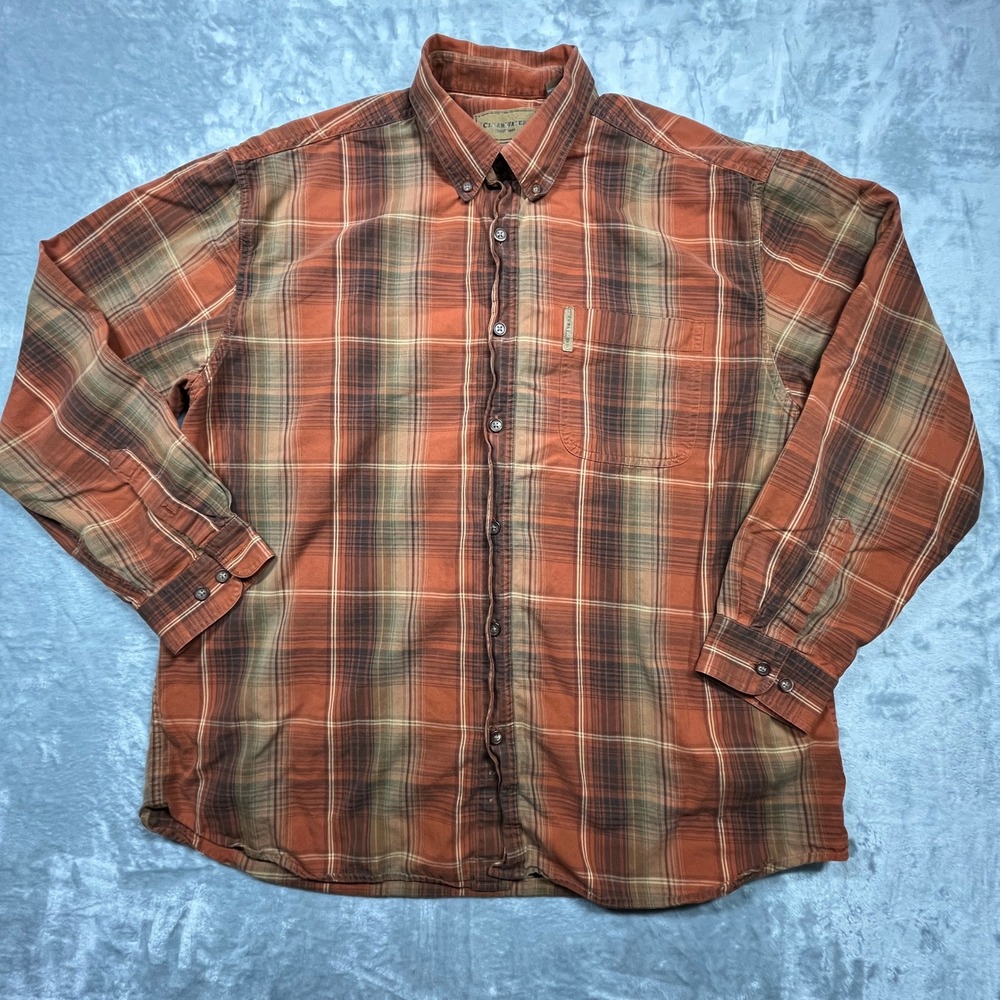 Clearwater‎ Outfitters Mens XL  Button Down Shirt  Orange Brown Plaid Cotton